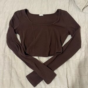 Brown Cropped Long Sleeve T-Shirt Garage